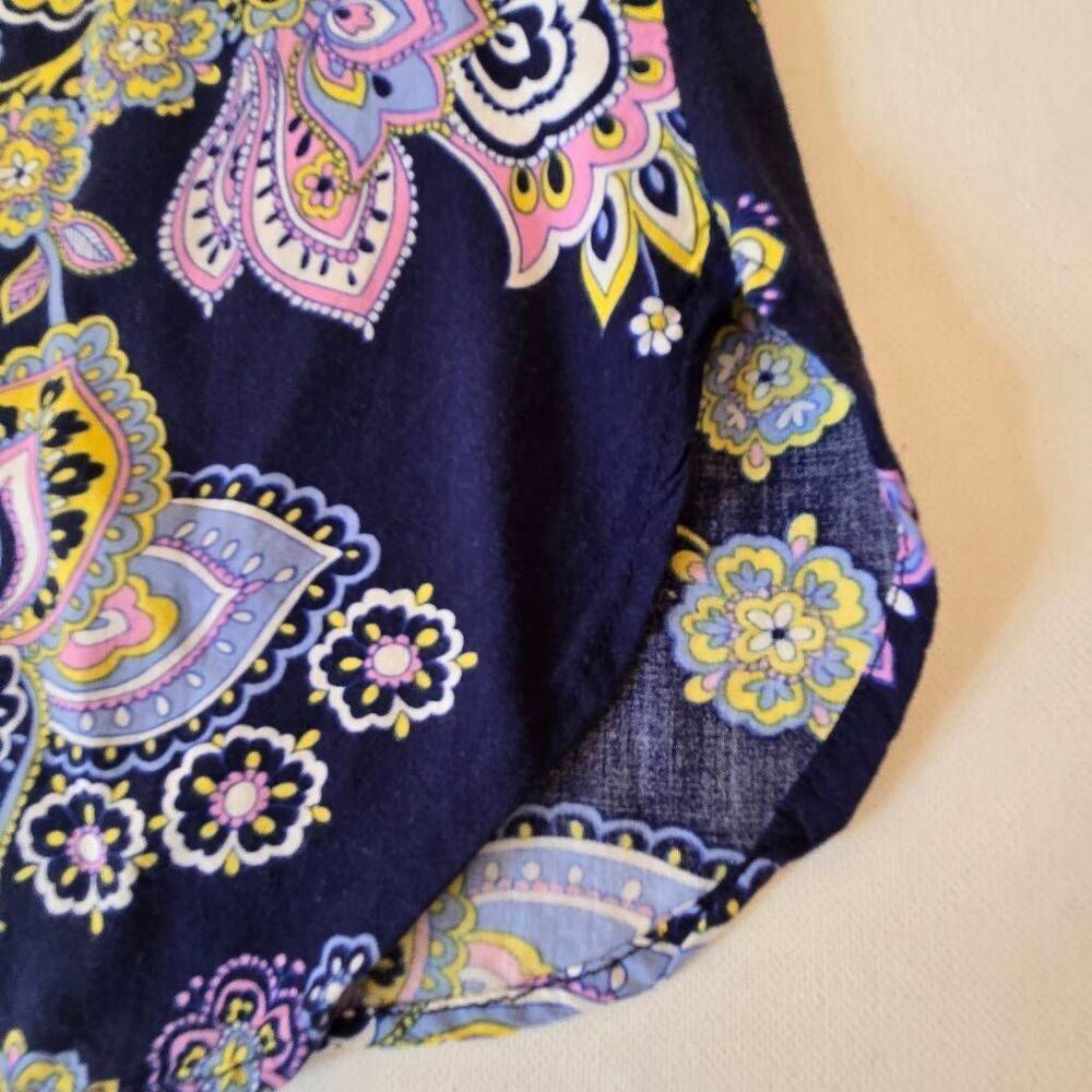 Talbots Womens Floral Paisley Long Sleeve Popover Blouse Top Blue Large Petite - Picture 6 of 12